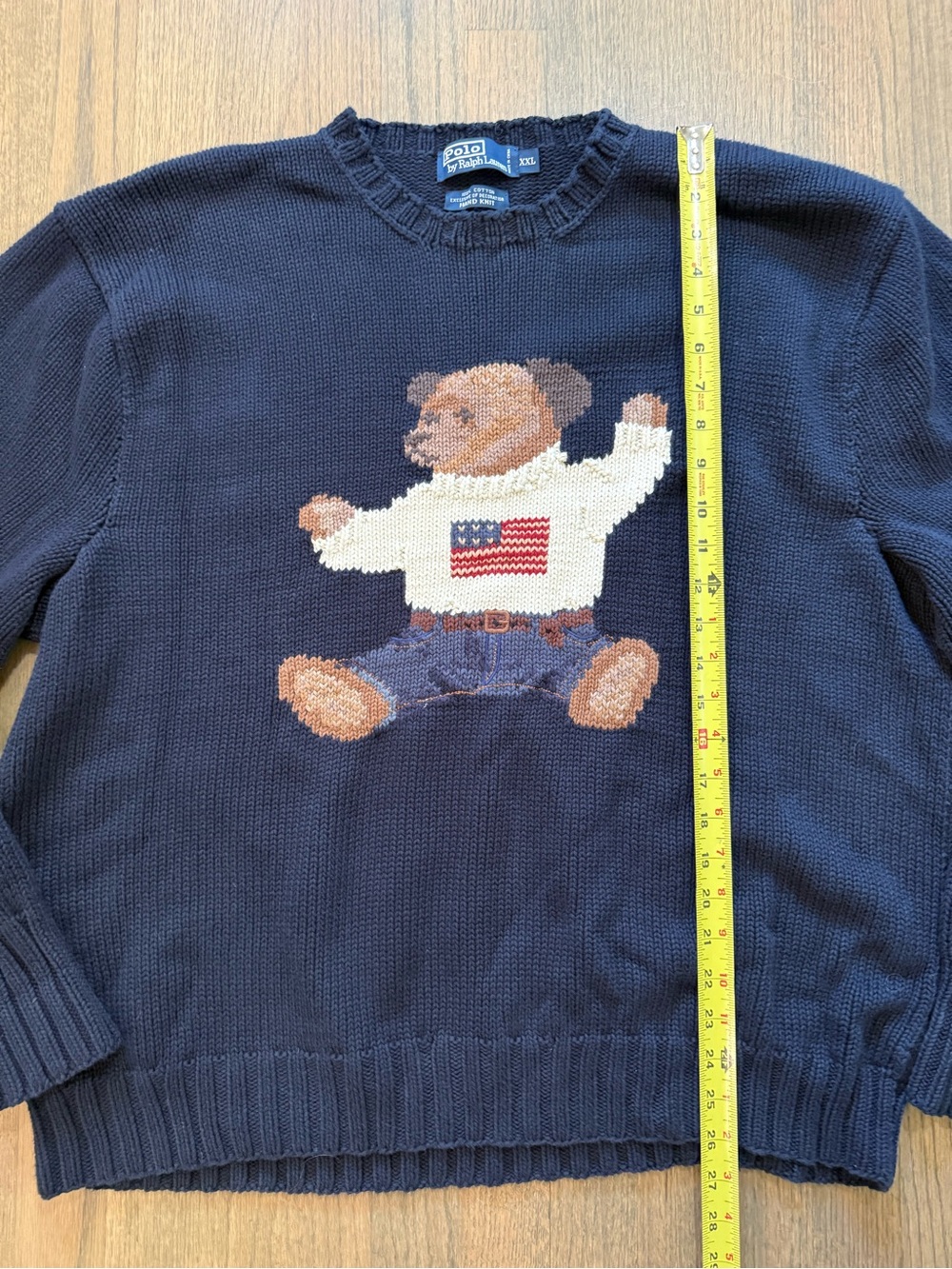 Vintage Polo by Ralph Lauren Bear Sweater-Hand Knit-Size XXL-Navy - Picture 7 of 7